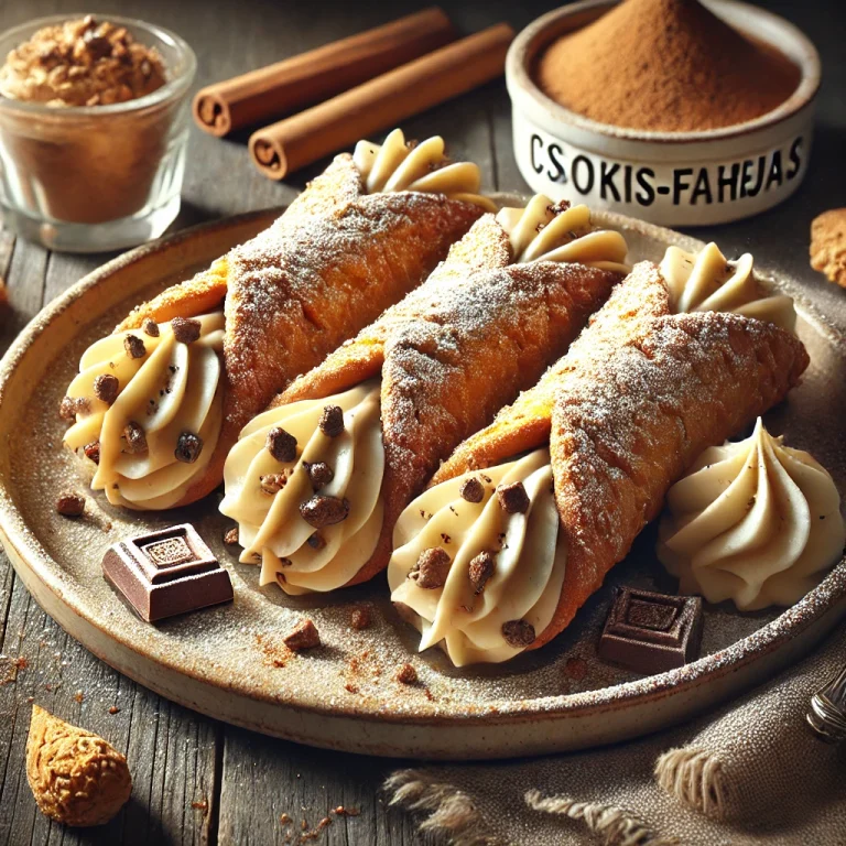 Csokis-fahéjas cannoli desszert tálalva