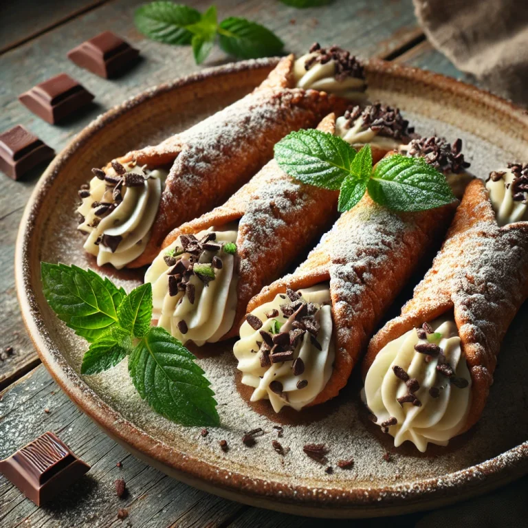 Csokoládés-mentás cannoli tálalva
