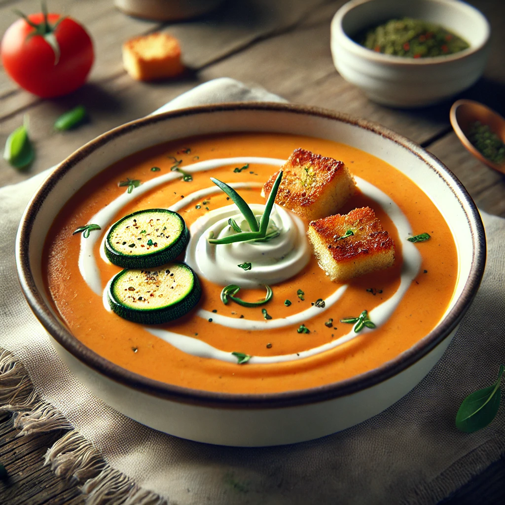 Krémes cukkinis paradicsomkrémleves friss hozzávalókból