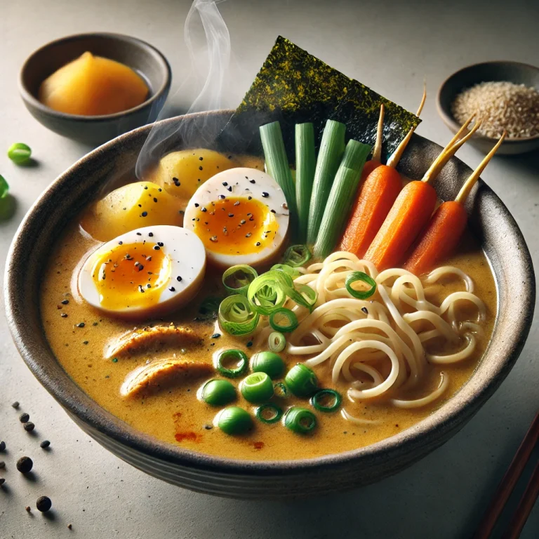 Curry ramen tálalva japán curry alaplével és főtt tojással