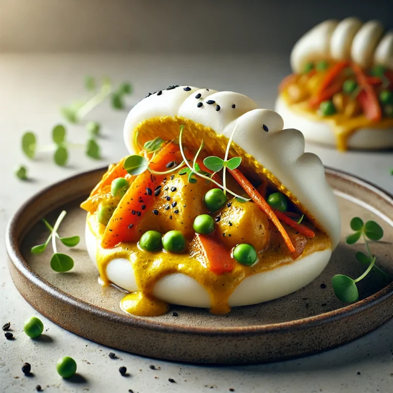 Currys zöldséges bao bun tálalva