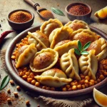 Etióp fűszeres dumpling tálalva