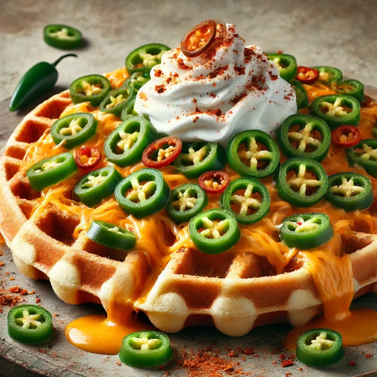 Extrém csípős gofri jalapeño paprikával és cheddar sajttal tálalva tejföllel