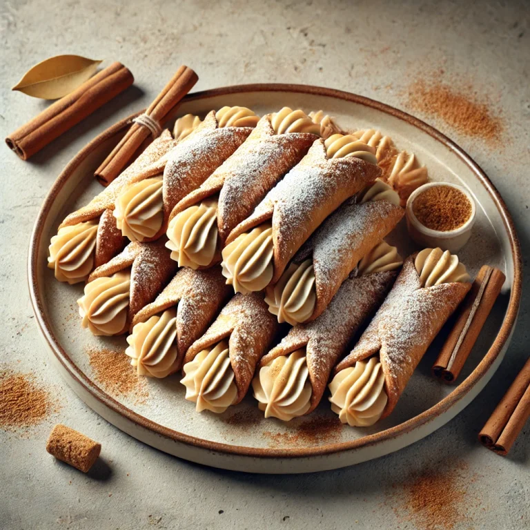 Fahéjas cannoli tálalva