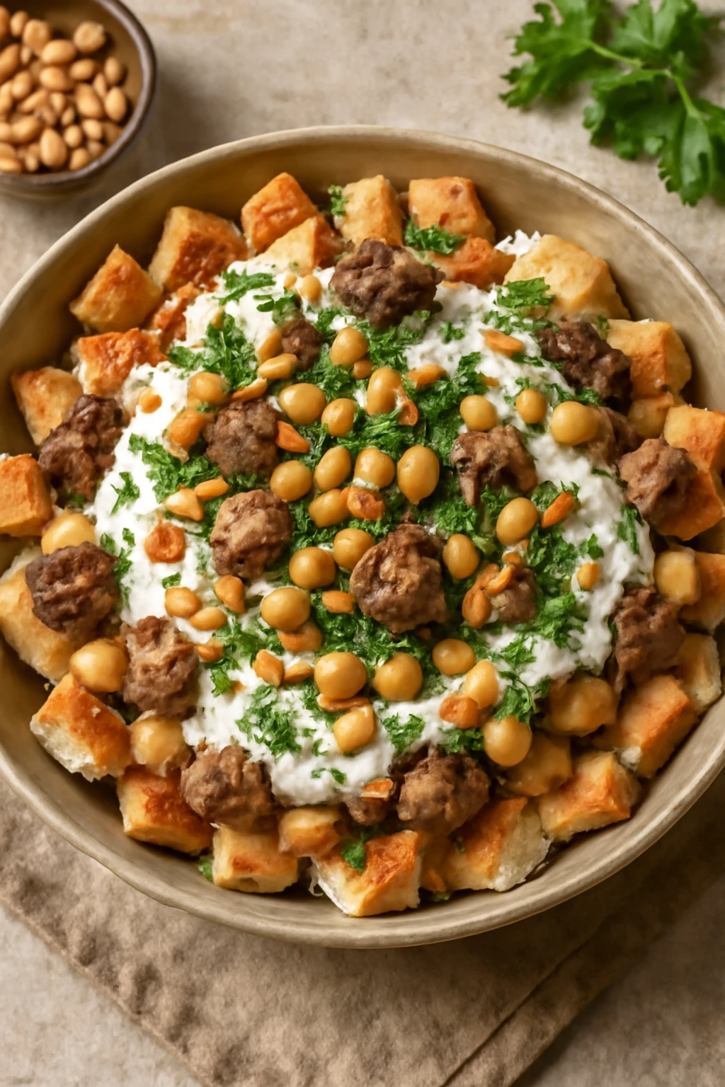 Friss és ínycsiklandó Fatteh bárányhússal