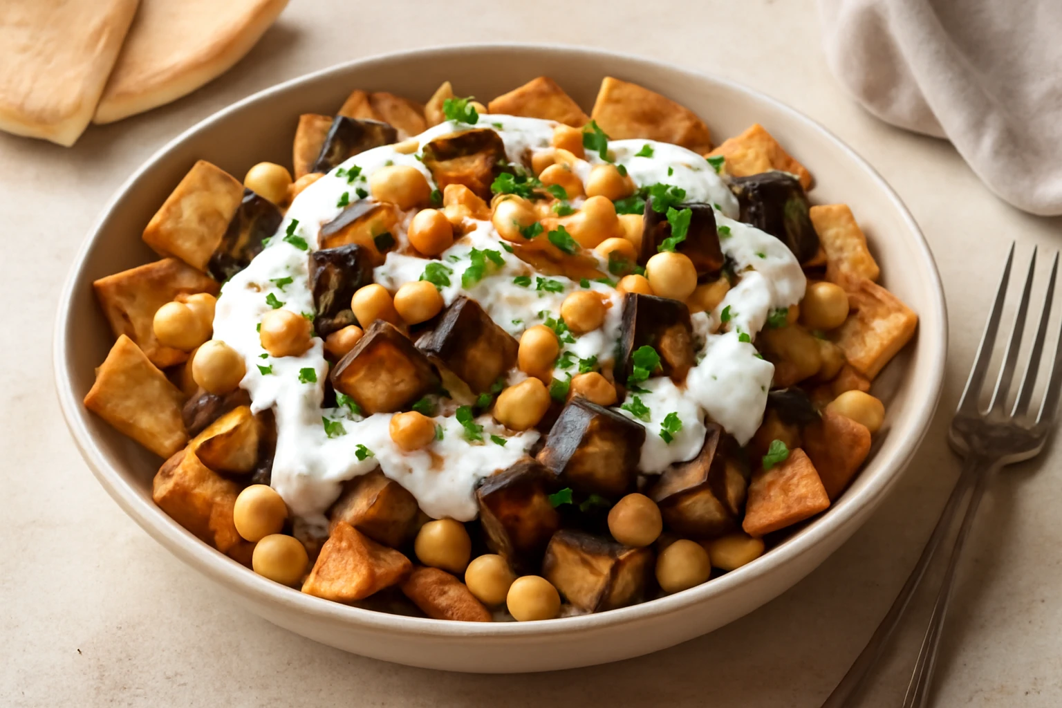 Friss és ínycsiklandó Fatteh padlizsánnal
