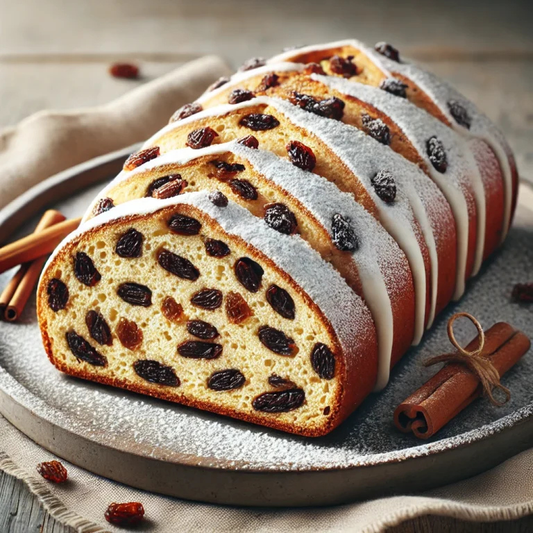 Fehércsokoládés Stollen tálalva