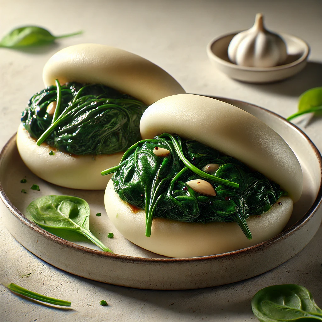 Fokhagymás spenótos bao bun – egészséges vegetáriánus töltelék gőzölt zsemlében