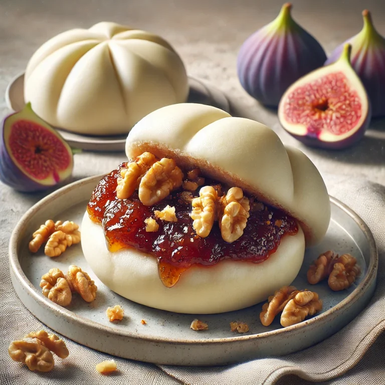 Fügelekváros és diós bao bun tálalva