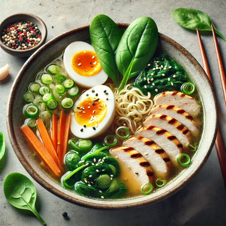 Gluténmentes ramen tálalva csirkével és zöldségekkel