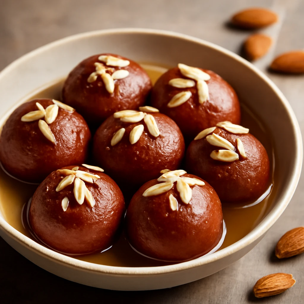 Indiai édesség Gulab Jamun készítése mandulával
