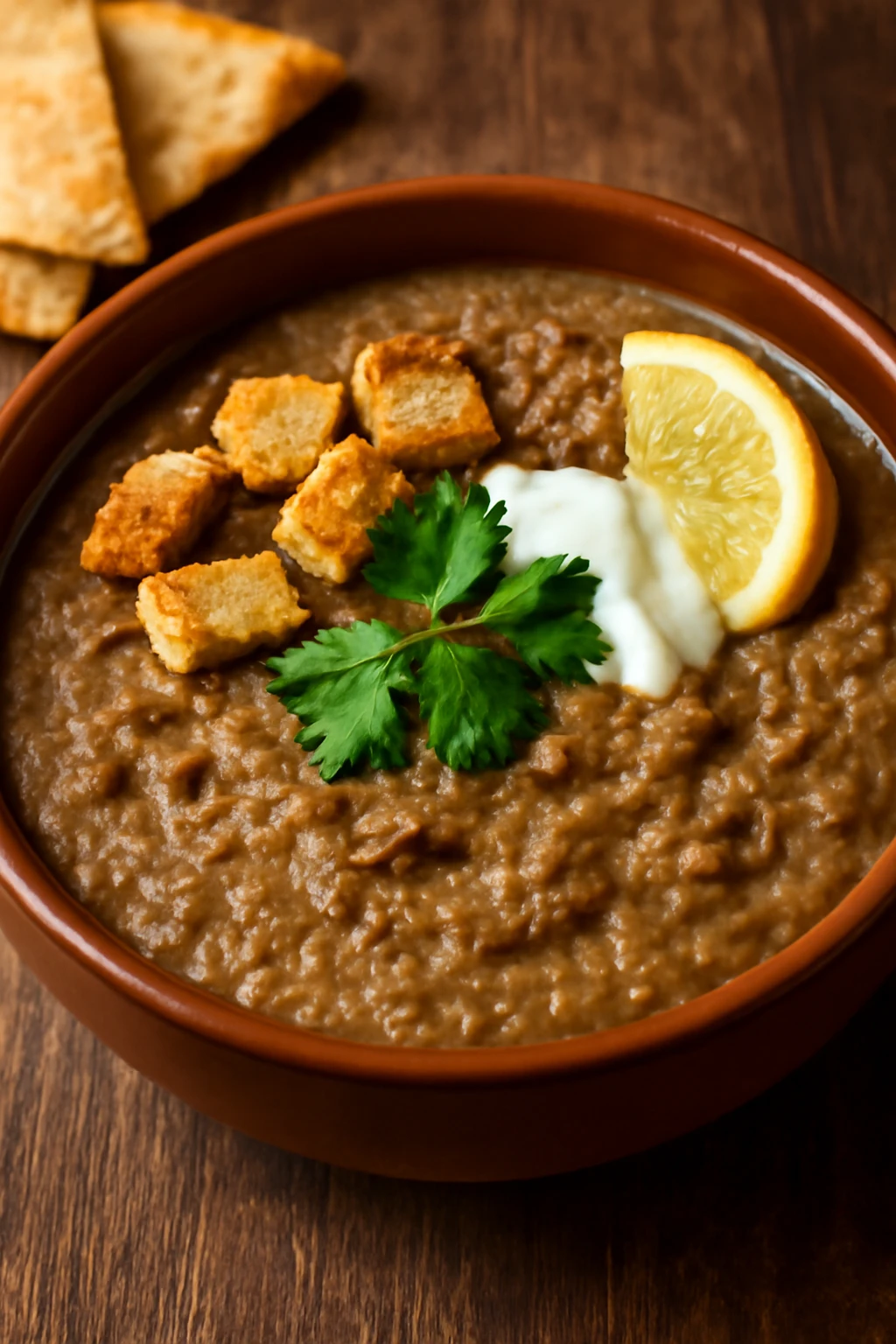Haleem marhahússal és joghurtos öntettel tálalva