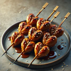 Grillezett csirke szív pálcikán, szezámmaggal