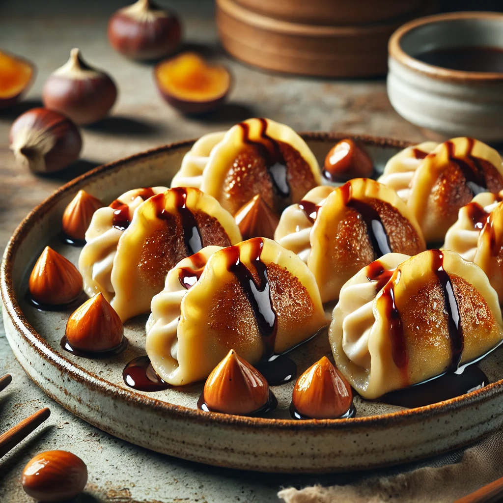 Desszert gyoza gesztenyével és mascarponéval töltve