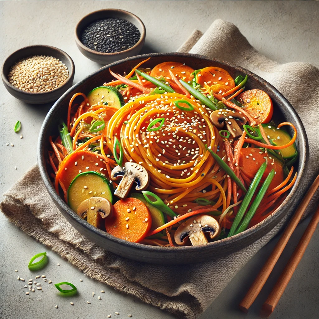 Japchae csípős változat koreai édesburgonya tésztával