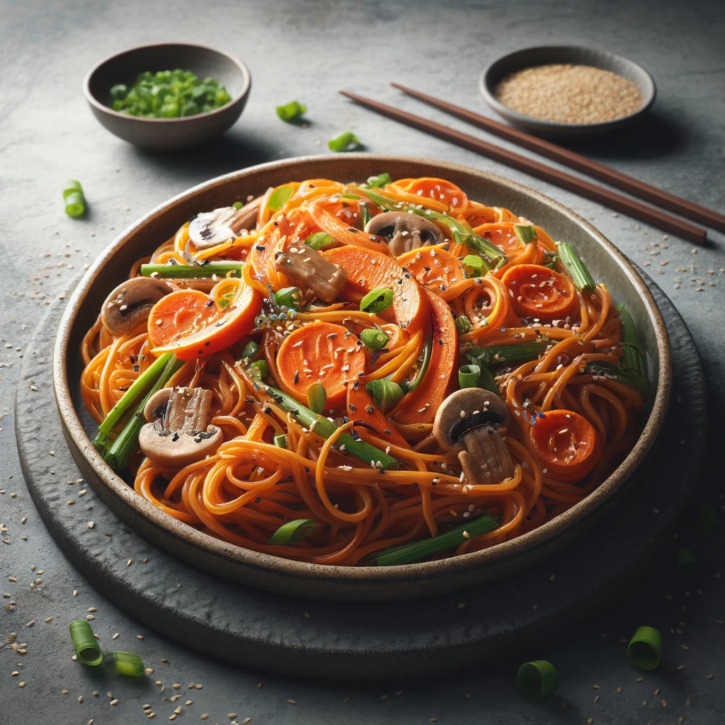 Japchae fokhagymával koreai édesburgonya tésztával
