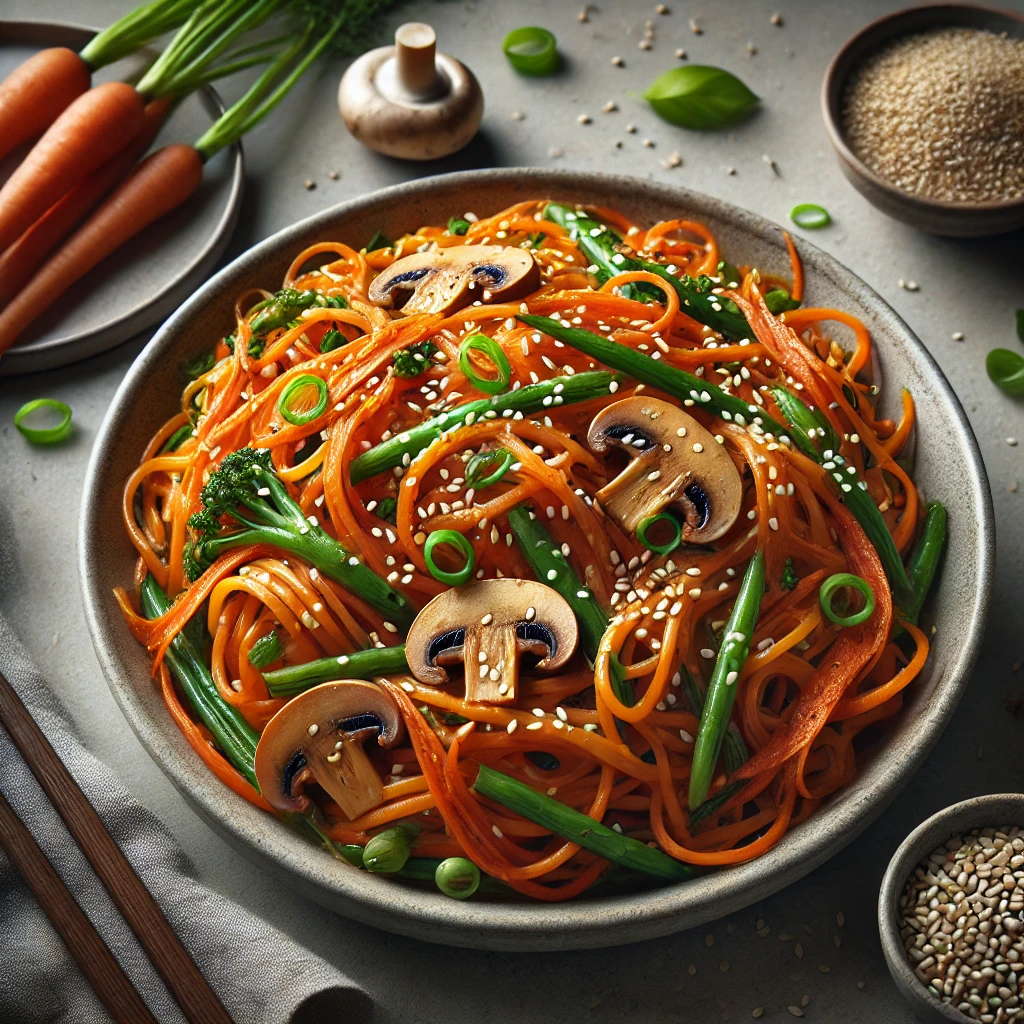 Japchae gyömbérrel koreai édesburgonya tésztával