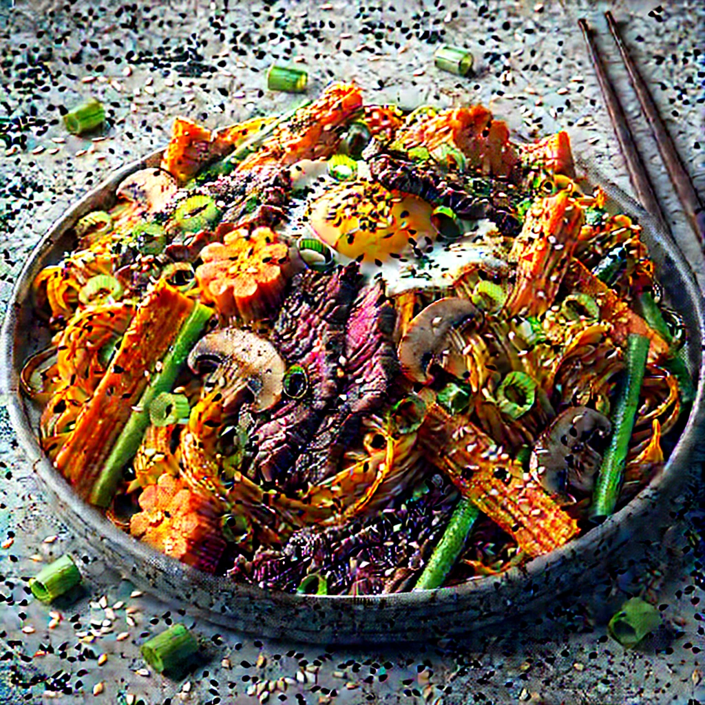 Japchae marhahússal koreai édesburgonya tésztával
