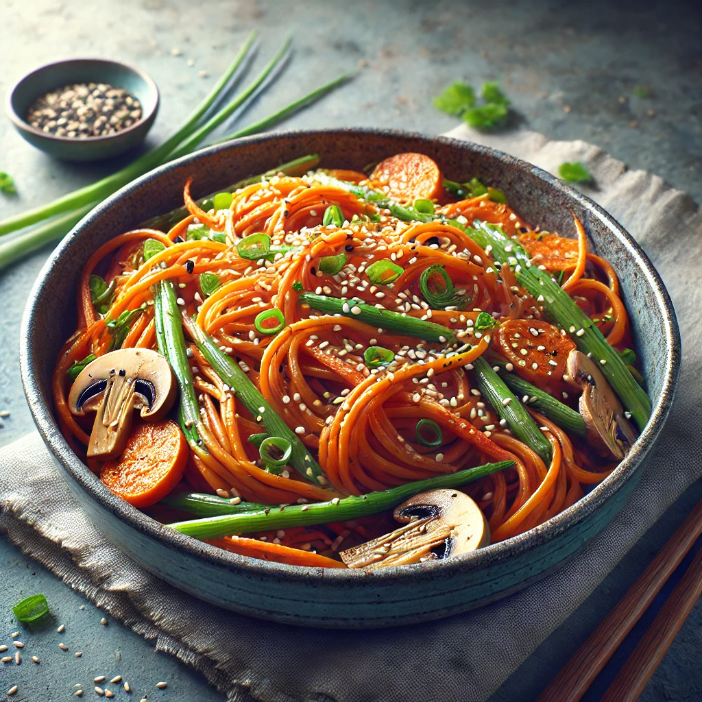 Japchae szezámolajjal koreai édesburgonya tésztával