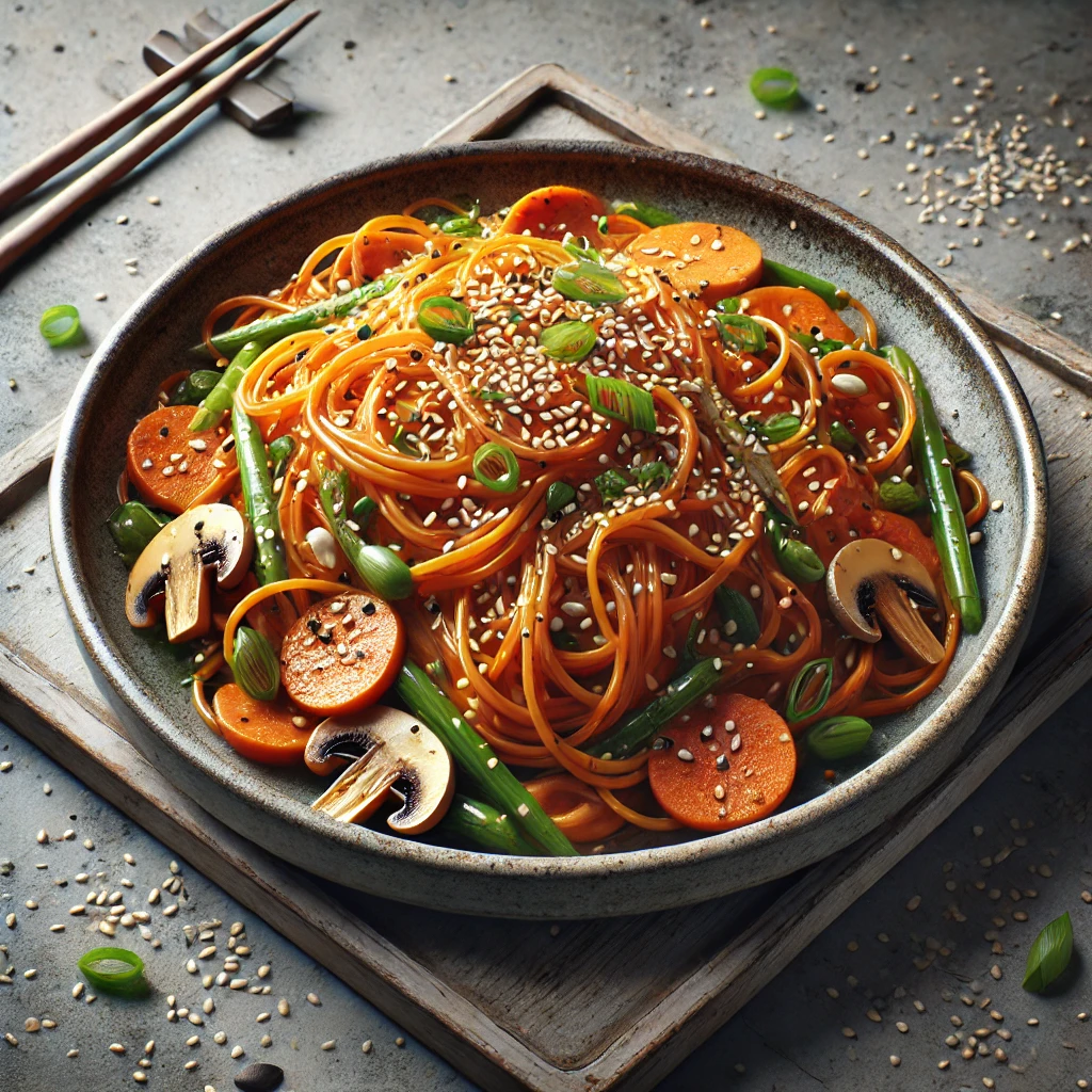 Japchae szójaszósszal koreai édesburgonya tésztával