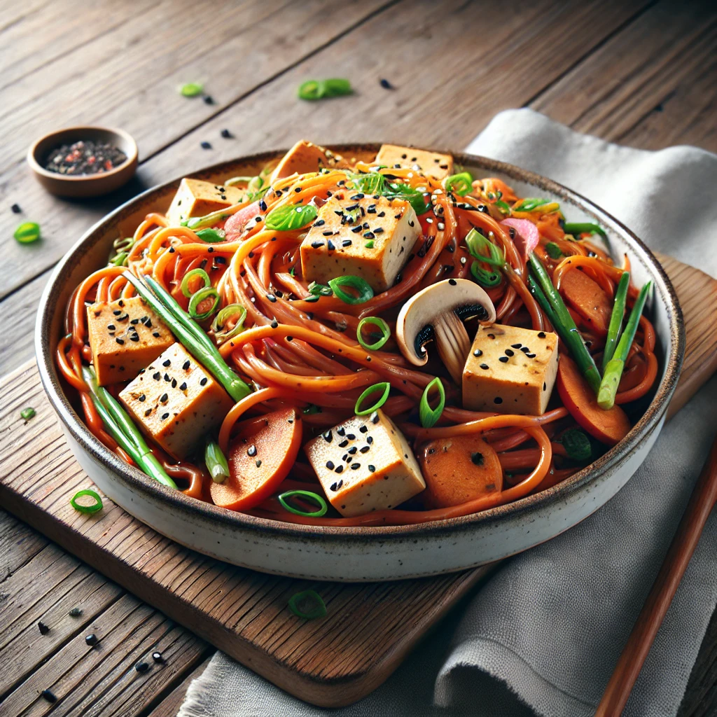 Japchae tofuval koreai édesburgonya tésztával