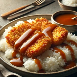Fűszeres sertésborda katsu tálban tonkatsu szósszal