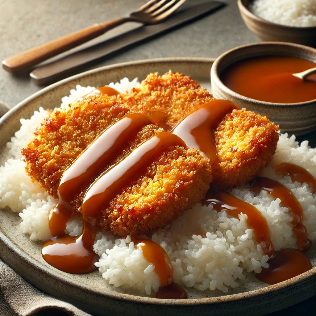 Fűszeres sertésborda katsu tálban tonkatsu szósszal