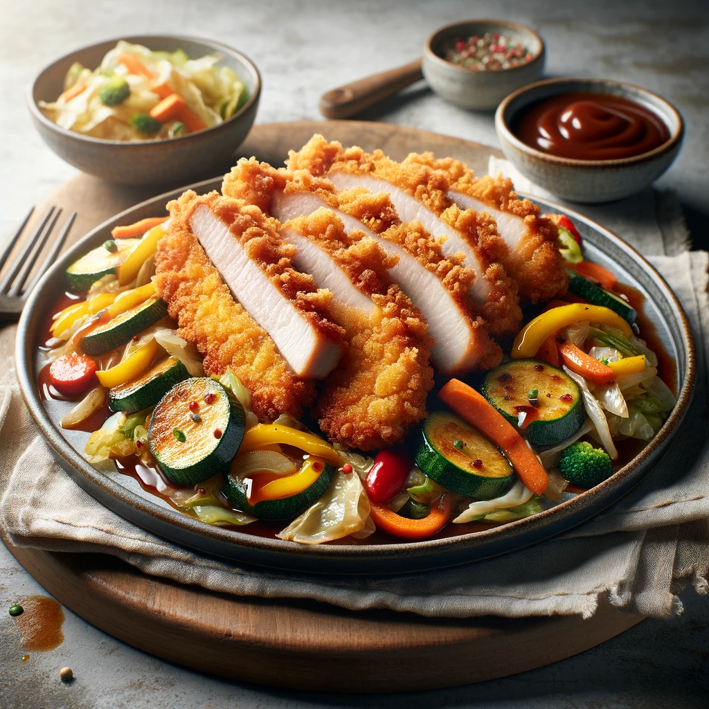 Fűszeres sertésborda katsu zöldségekkel tonkatsu szósszal
