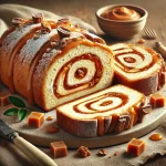 Kávés-karamellás Stollen szeletek tálalva