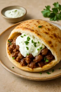 Friss, szaftos joghurtos kebab pita belsejében