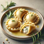 Kecskesajtos-rozmaringos dumpling tálalva