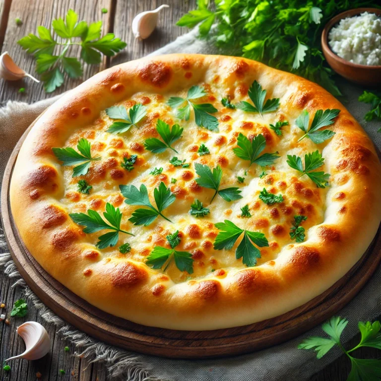 Khachapuri petrezselyemmel, friss, aranybarna sajtos lepények petrezselyemmel
