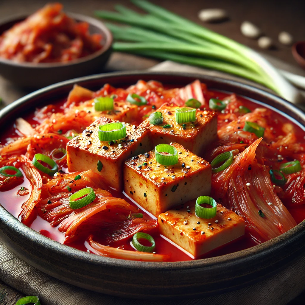 Friss koreai kimchi pörkölt tofuval