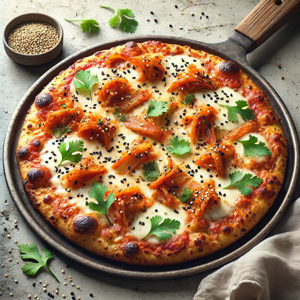 Fűszeres kimchi pizza koreai ízekkel