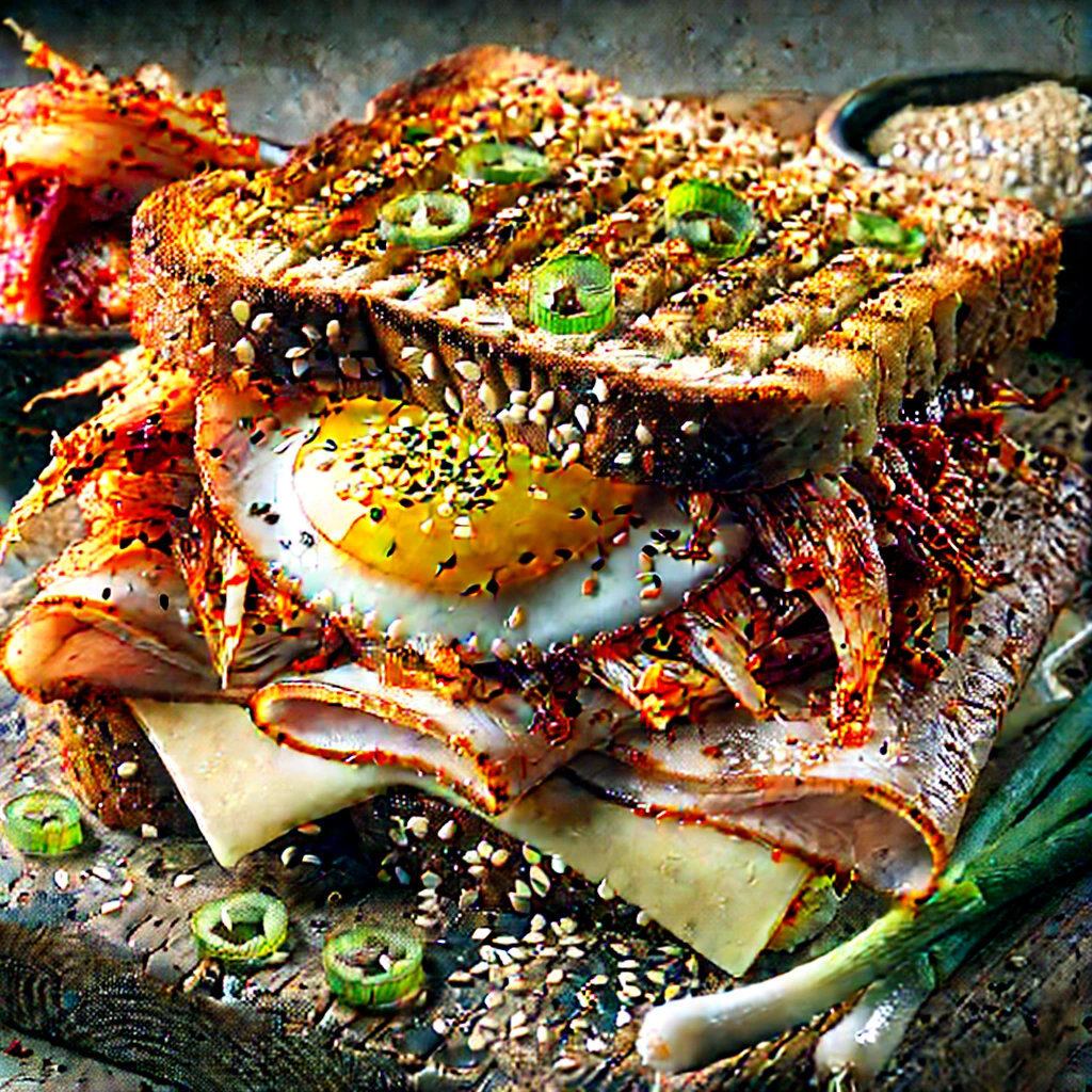 Fűszeres kimchi szendvics tojással és sajttal