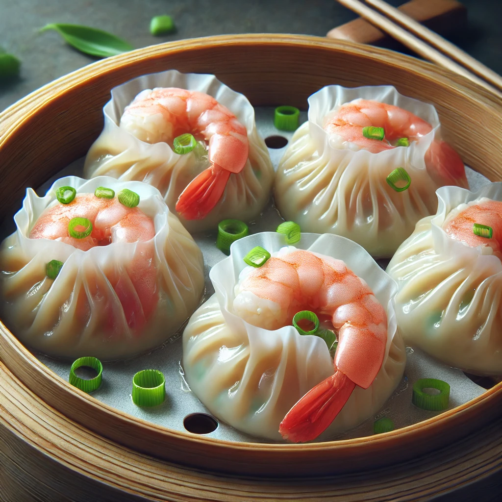 ÃttetszÅ tÃ©sztÃ¡jÃº kÃ­nai dumpling rÃ¡kos tÃ¶ltelÃ©kkel Ã©s gyÃ¶mbÃ©res aromÃ¡val