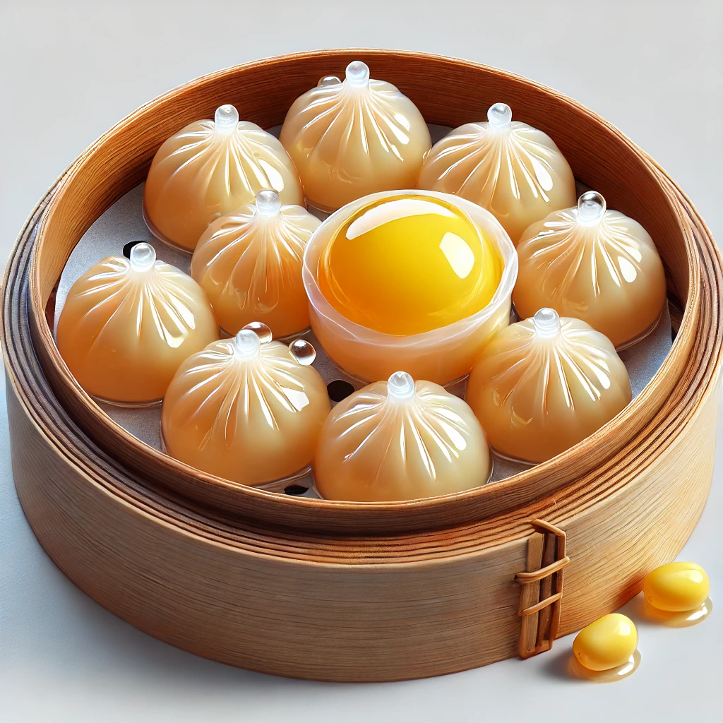 Áttetsző tésztájú kínai édes dumpling mungóbabos töltelékkel, gőzölve tálalva