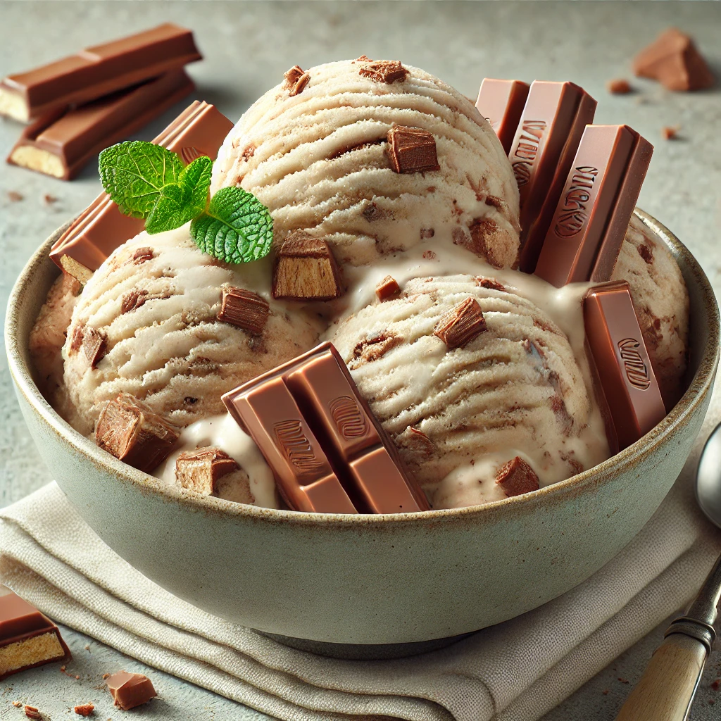 Ropogós KitKat darabos jégkrém vaníliás alappal