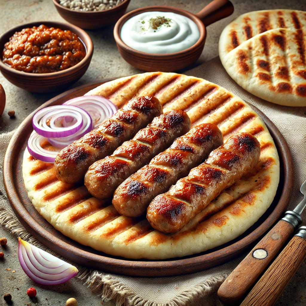 Finom grill cevapi, szaftos hús, friss pita és joghurt