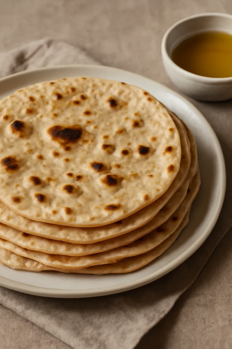 Klasszikus Chapati, frissen sütve, tálalva