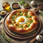 Khachapuri, gazdag sajtos töltelékkel töltött, aranybarna pite