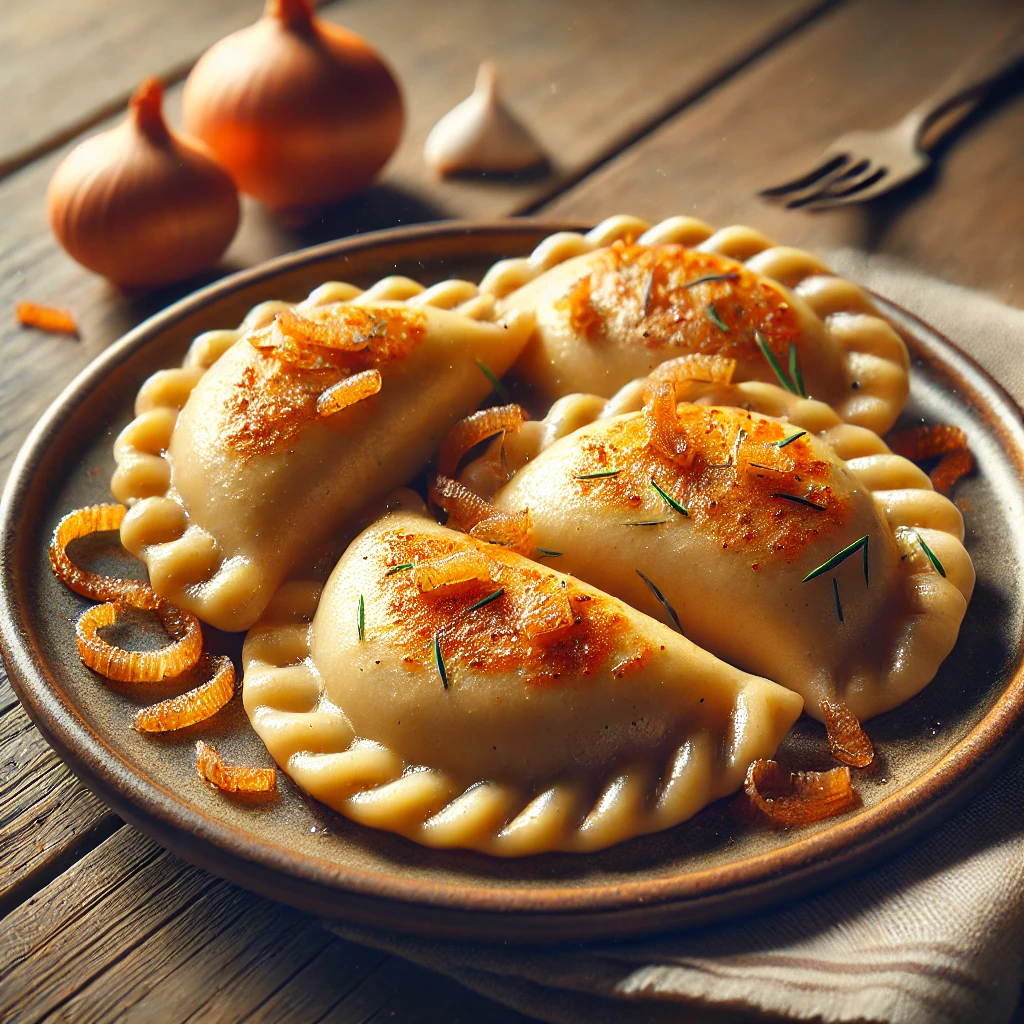 Friss, házi pierogi túróval és hagymával töltve