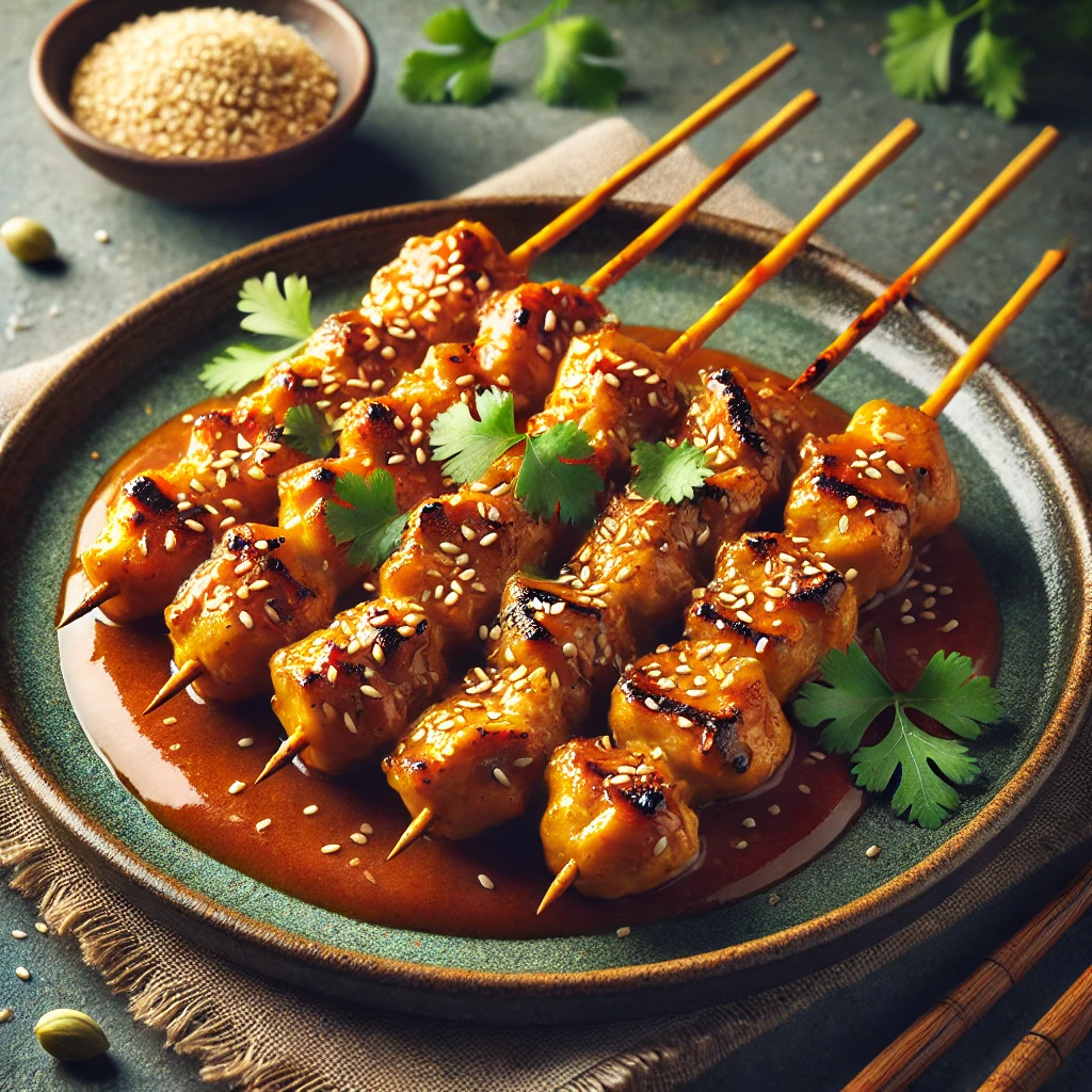Finom és szaftos satay csirkehús pálcikák
