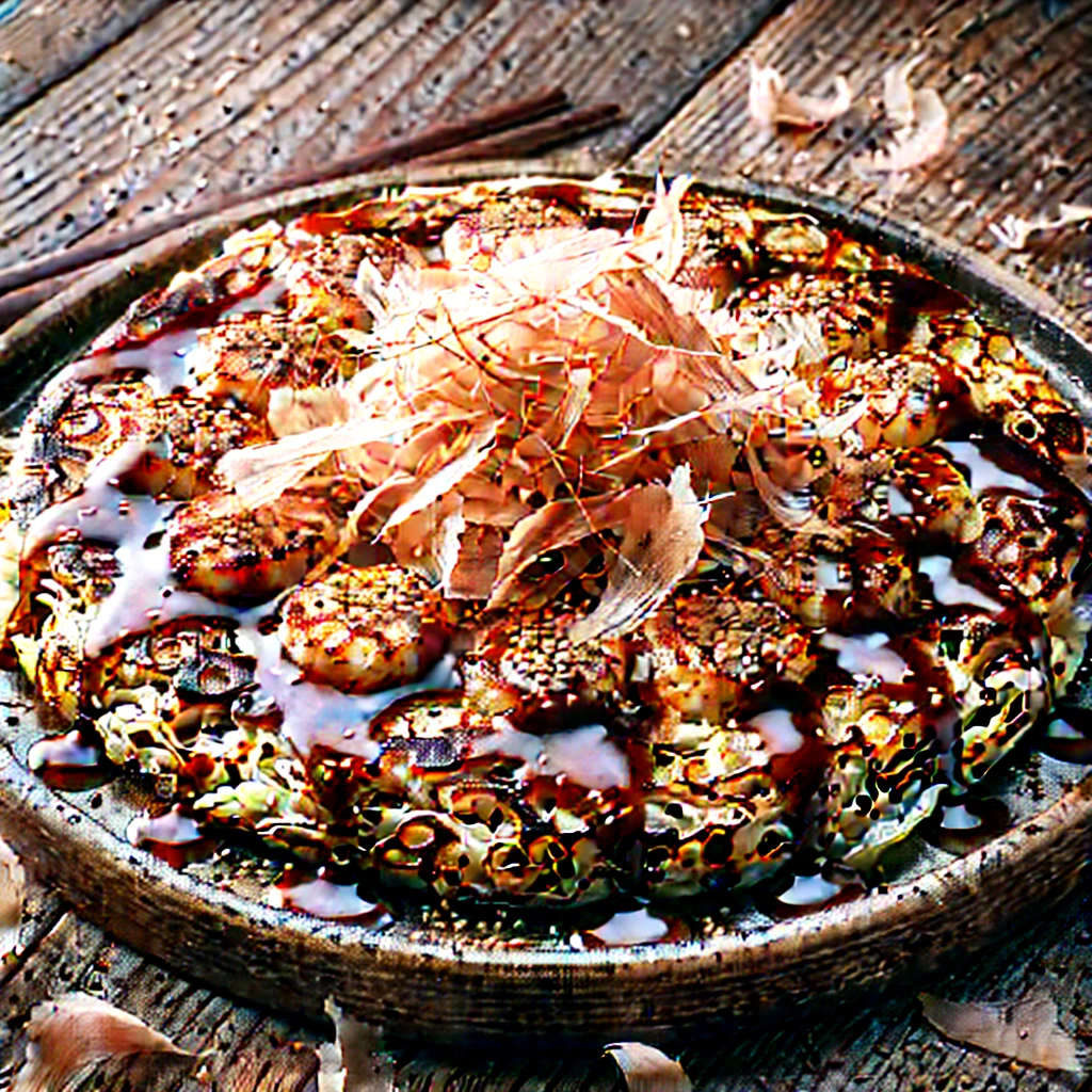Párolt okonomiyaki szósszal tálalva