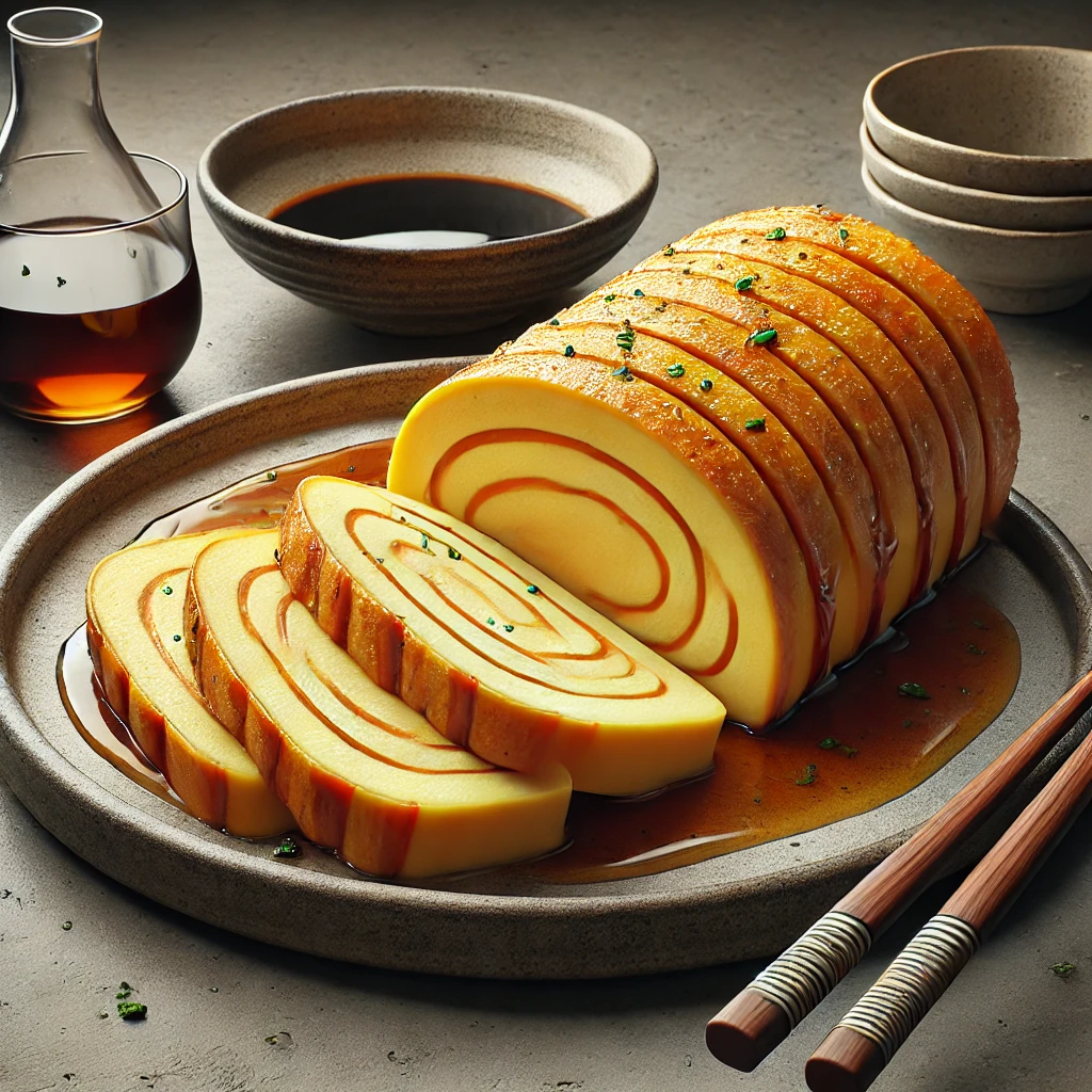 Grillezett japán omlett szeletek, szójaszósszal