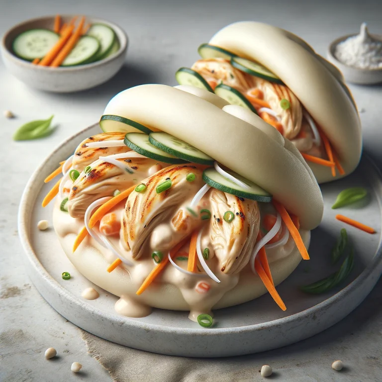 Kókusztejes csirkés bao bun tálalva