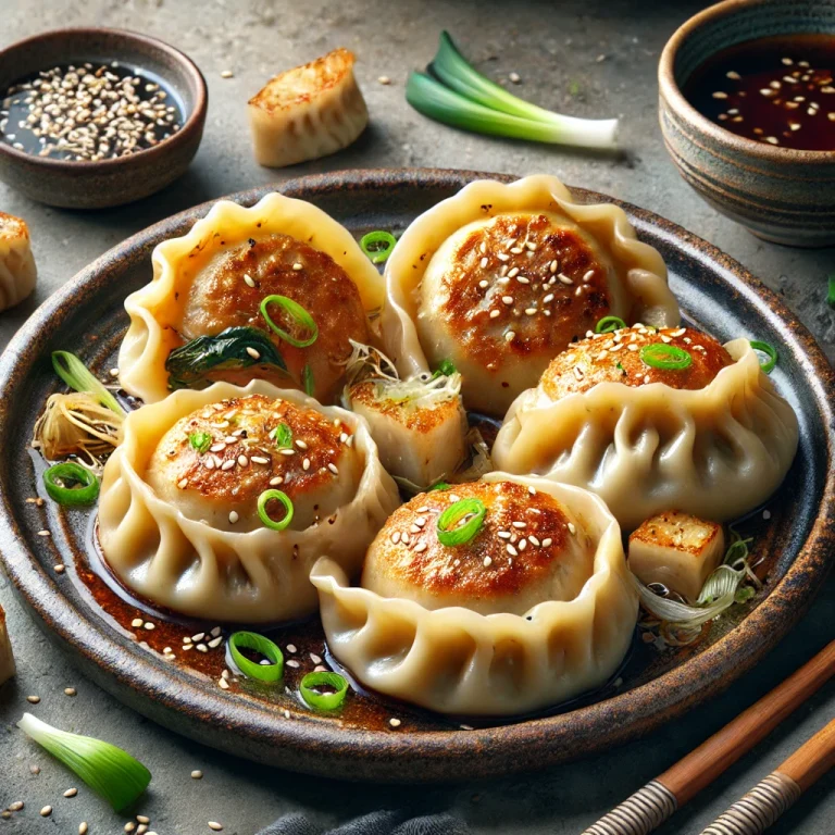 Koreai sertéshúsos mandu ropogósra sütve tálalva
