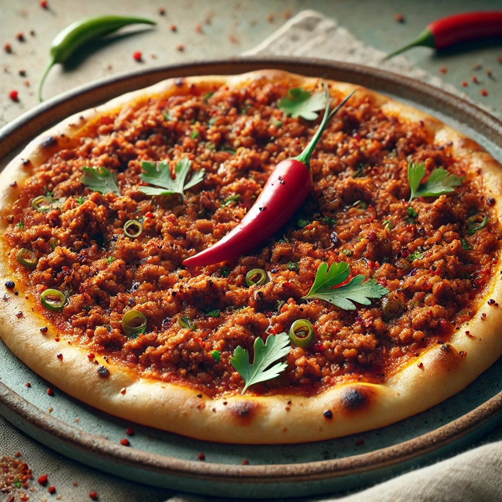 Friss Lahmacun házilag, csípős fűszeres húsos töltelékkel