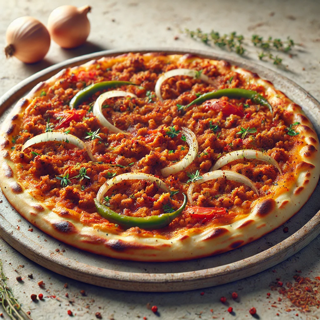 Friss Lahmacun házilag, fűszeres húsos töltelékkel