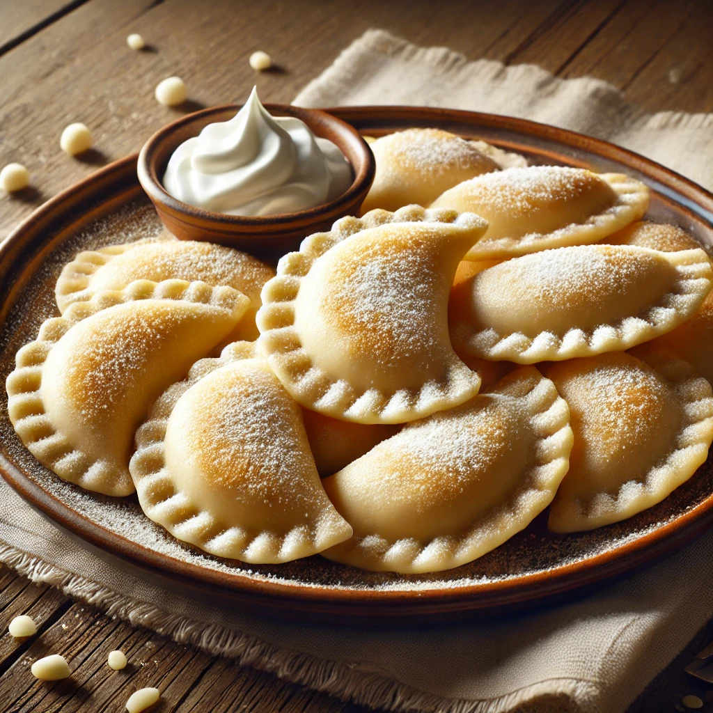 Édes túrós töltelékkel készült lengyel pierogi házilag